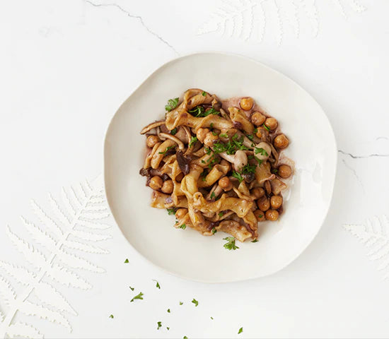 Wild Mushroom Pasta recipe made with Navitas Organics Hemp Seeds