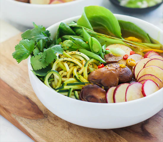 Spiralized Zucchini Pho in Lemongrass Turmeric Broth