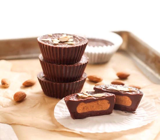 Plate of homemade pumpkin spice almond butter cups