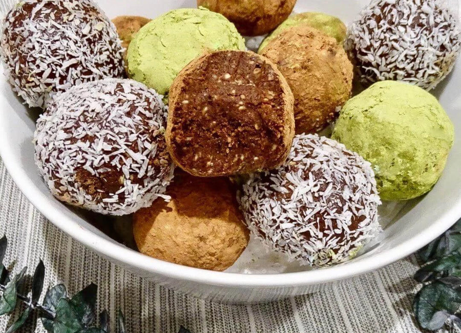 Bowl of superfood vegan truffles