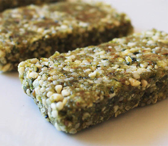 Energy bars made with Navitas Organics Wheatgrass Powder and Hemp Seeds