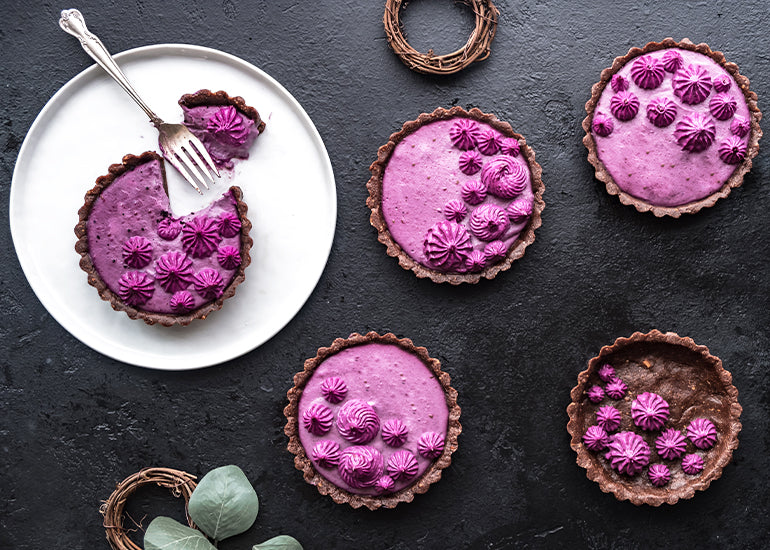 Acai berry tarts made with Navitas Organics Acai Powder and Cacao Powder