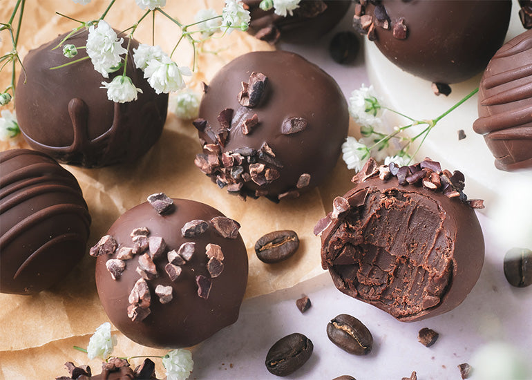 Cacao Mocha Truffles made with Navitas Organics Cacao Wafers and Cacao Nibs