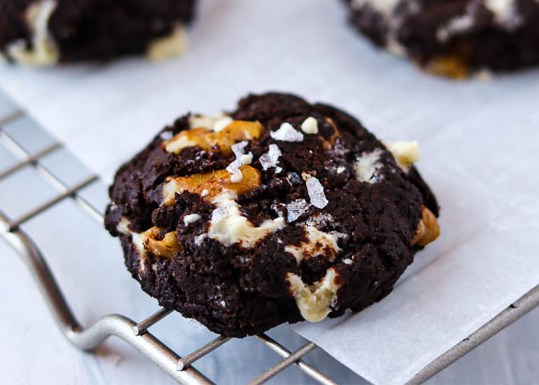 Chocolate walnut brownie cookies made with Navitas Organics Cacao Powder