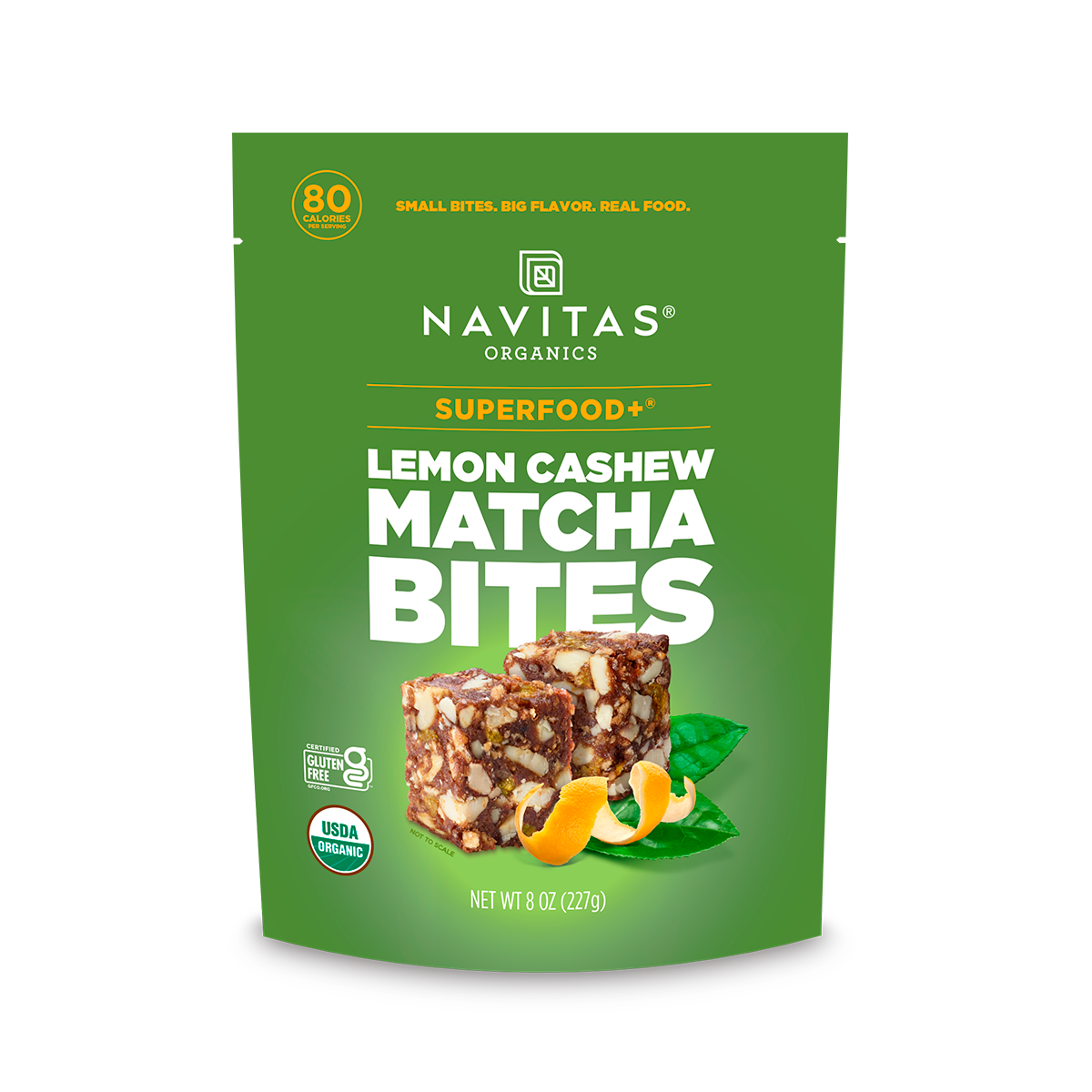 Navitas Organics Lemon Cashew Matcha Superfood+ Bites package on a white background