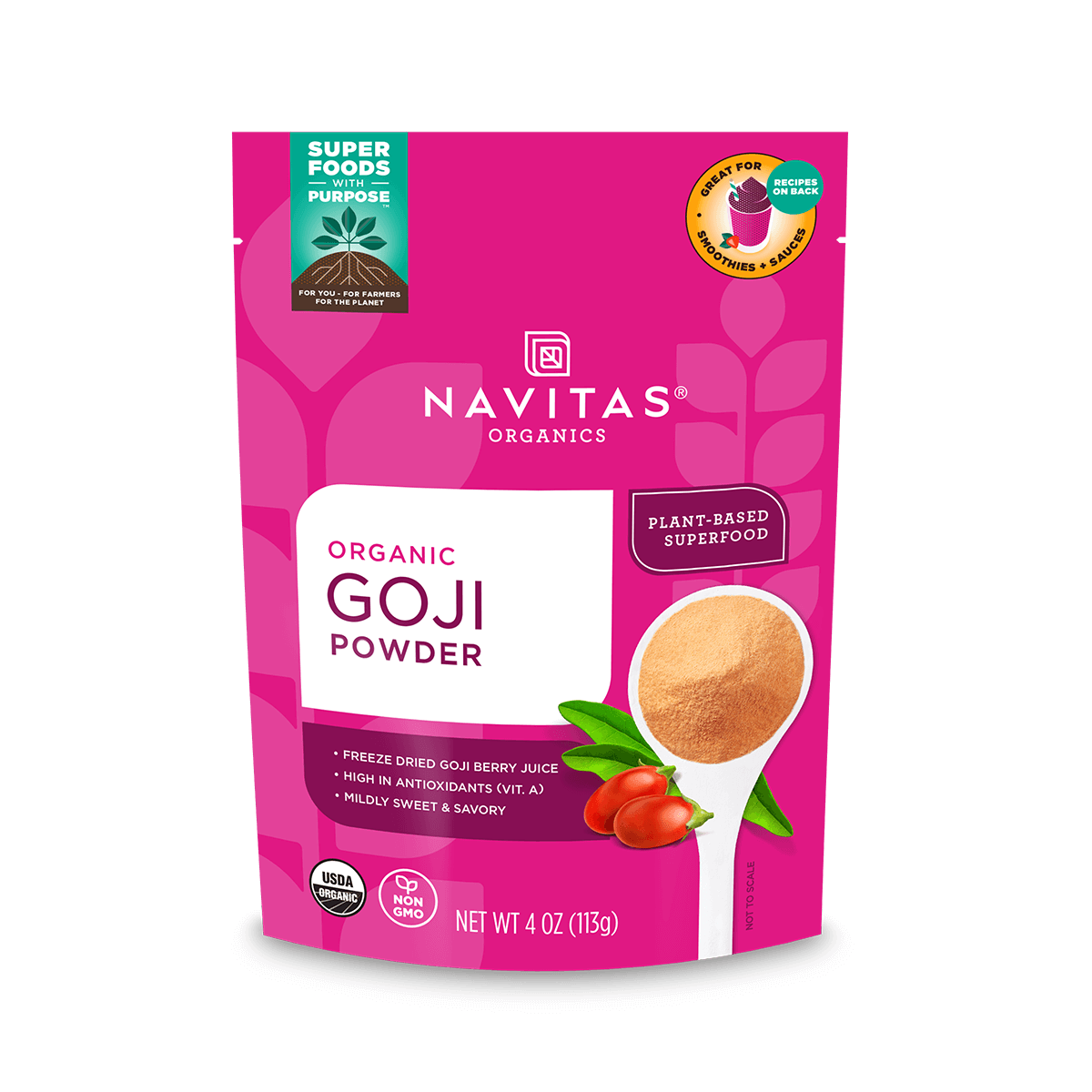 Navitas Organics 4oz. Goji Berry Powder front of bag