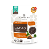 Navitas Organics 8oz Semi-sweet Cacao Wafers front of bag