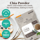 Navitas Organics Chia Powder is 100% cold-milled chia seeds, for smoothies, baking & more! Good for digestion & detox, rich in omega-3s, and high in dietary fiber & essential minerals