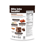 Navitas Organics Superfood+ Chocolate Brownie BITES packaging with nutritional information on a black background