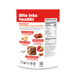 Package of Navitas Organics Superfood+ Strawberry Peanut Chia BITES with nutritional information on a black background
