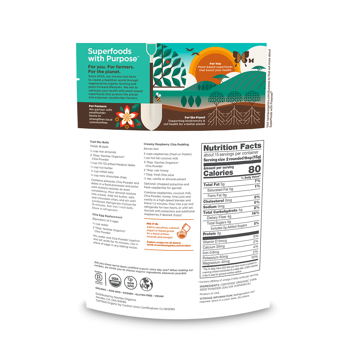 Navitas Organics 8oz. Chia Powder back of bag