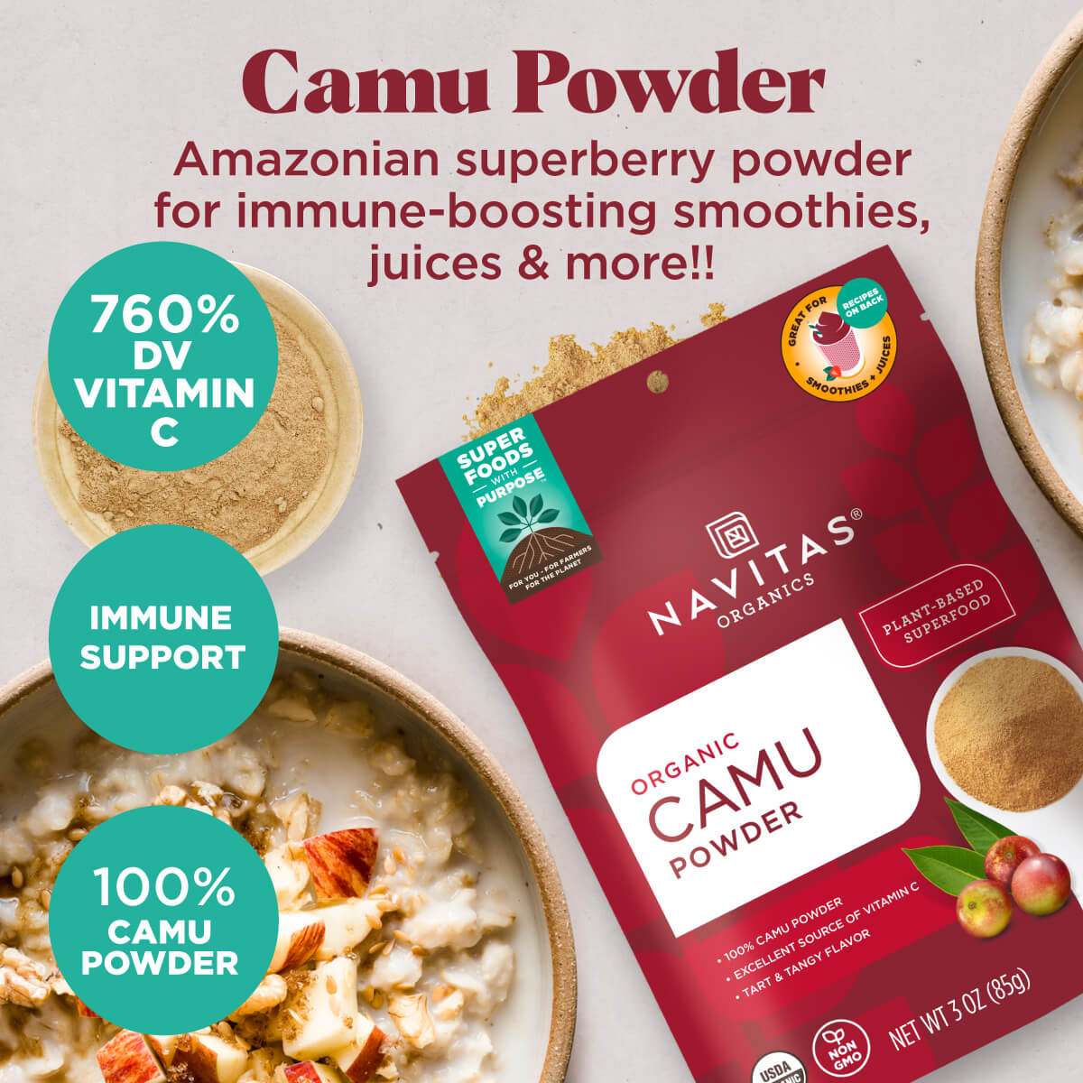 Navitas Organics Camu Powder is an Amazonian superberry powder for immune-boosting smoothies, juices & more!!