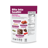 Package of Superfood Cacao Goji Bites with nutritional information on a black background