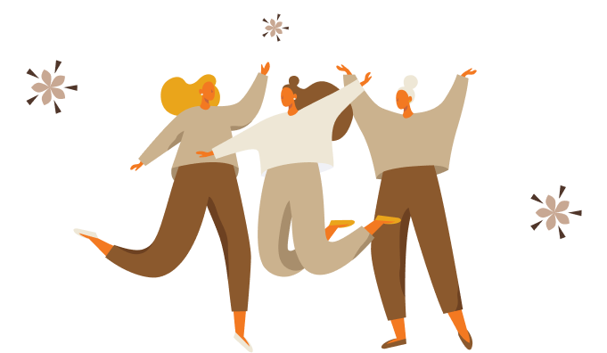 Illustration of 3 ladies celebrating.