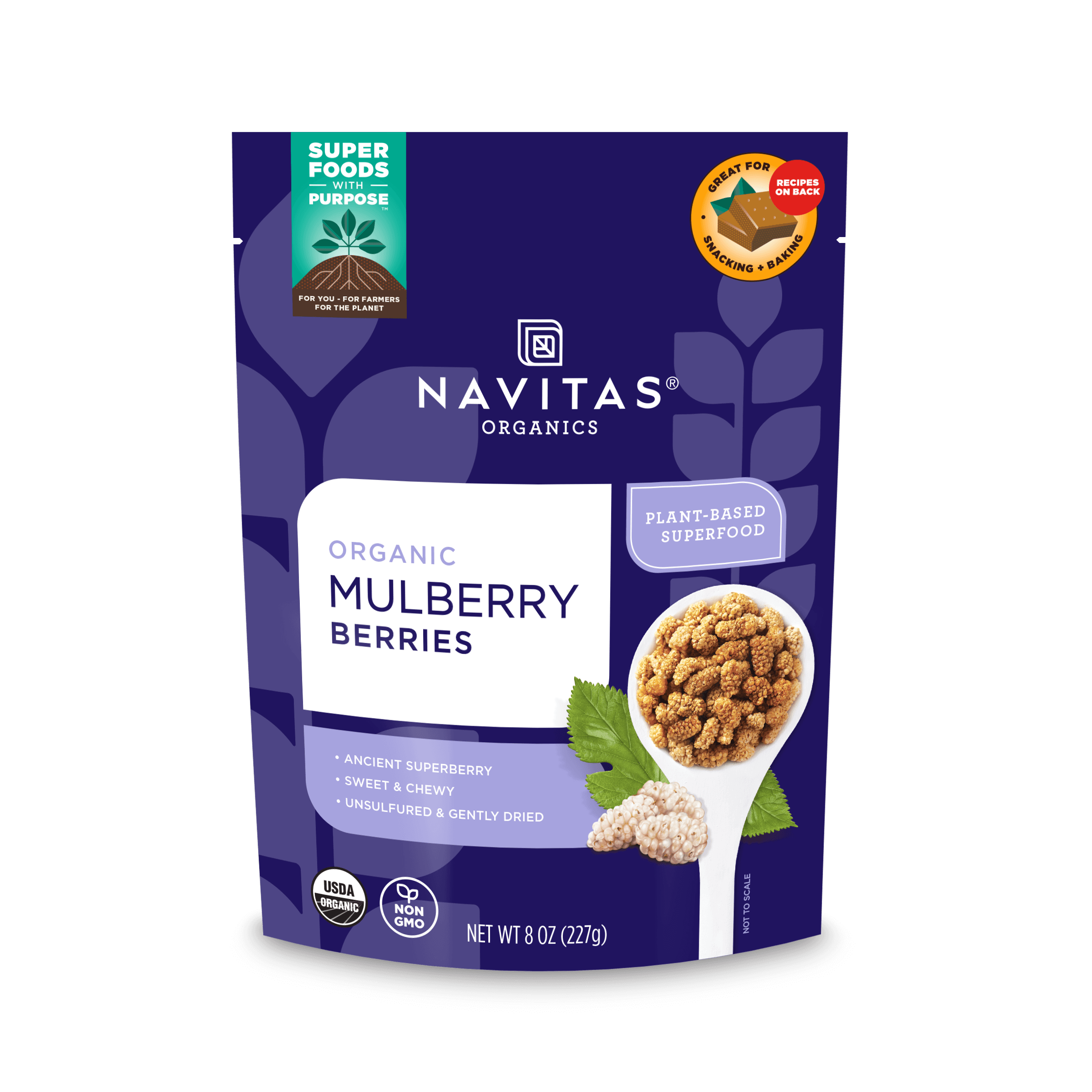 Navitas Organics Mulberries 8 oz. front of package.