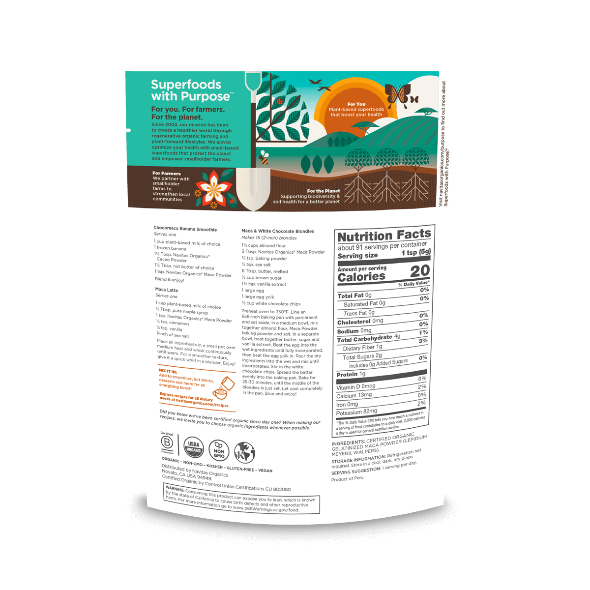 Navitas Organics Maca Powder 16 oz. back of package.