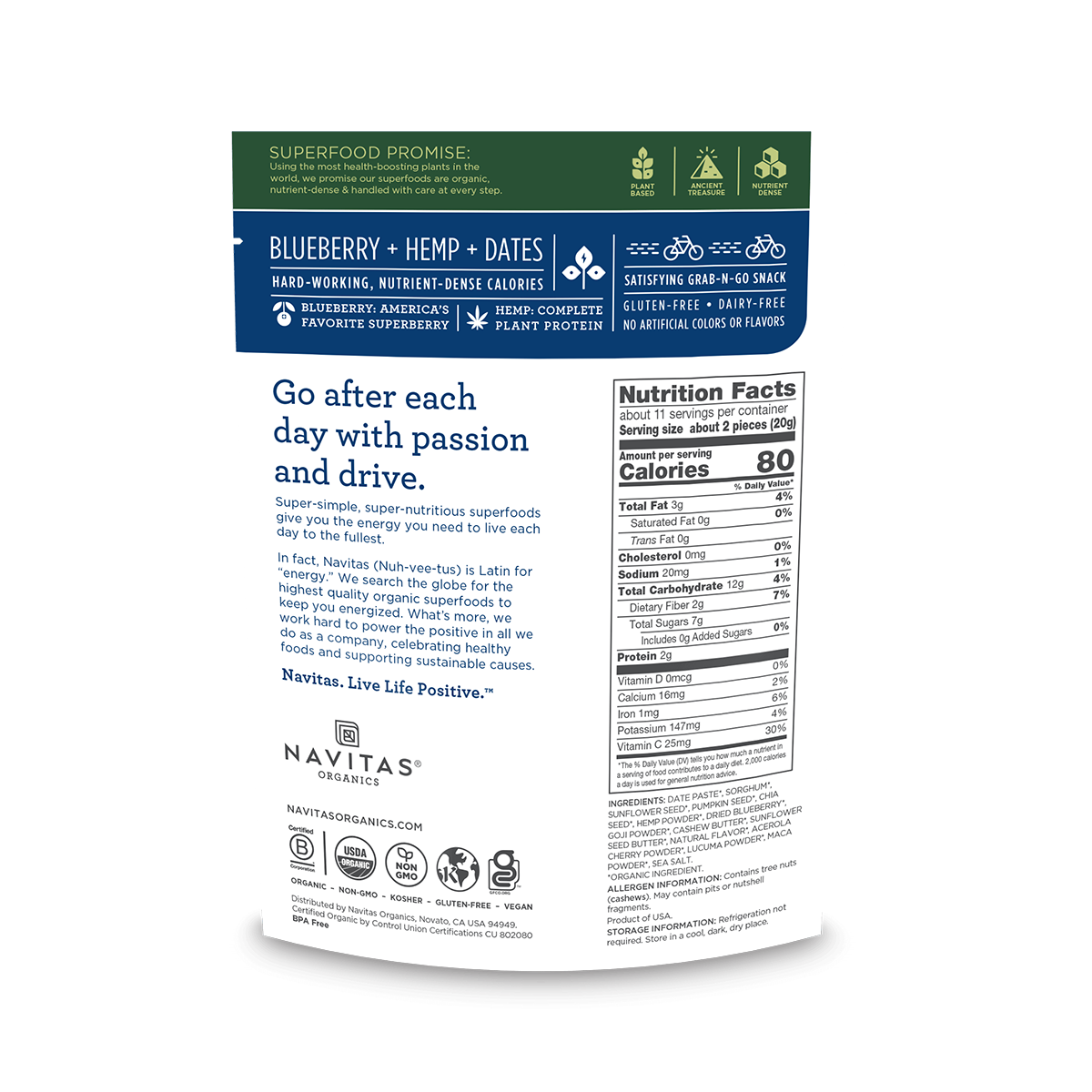 Navitas Organics Blueberry Hemp Power Snacks 8oz