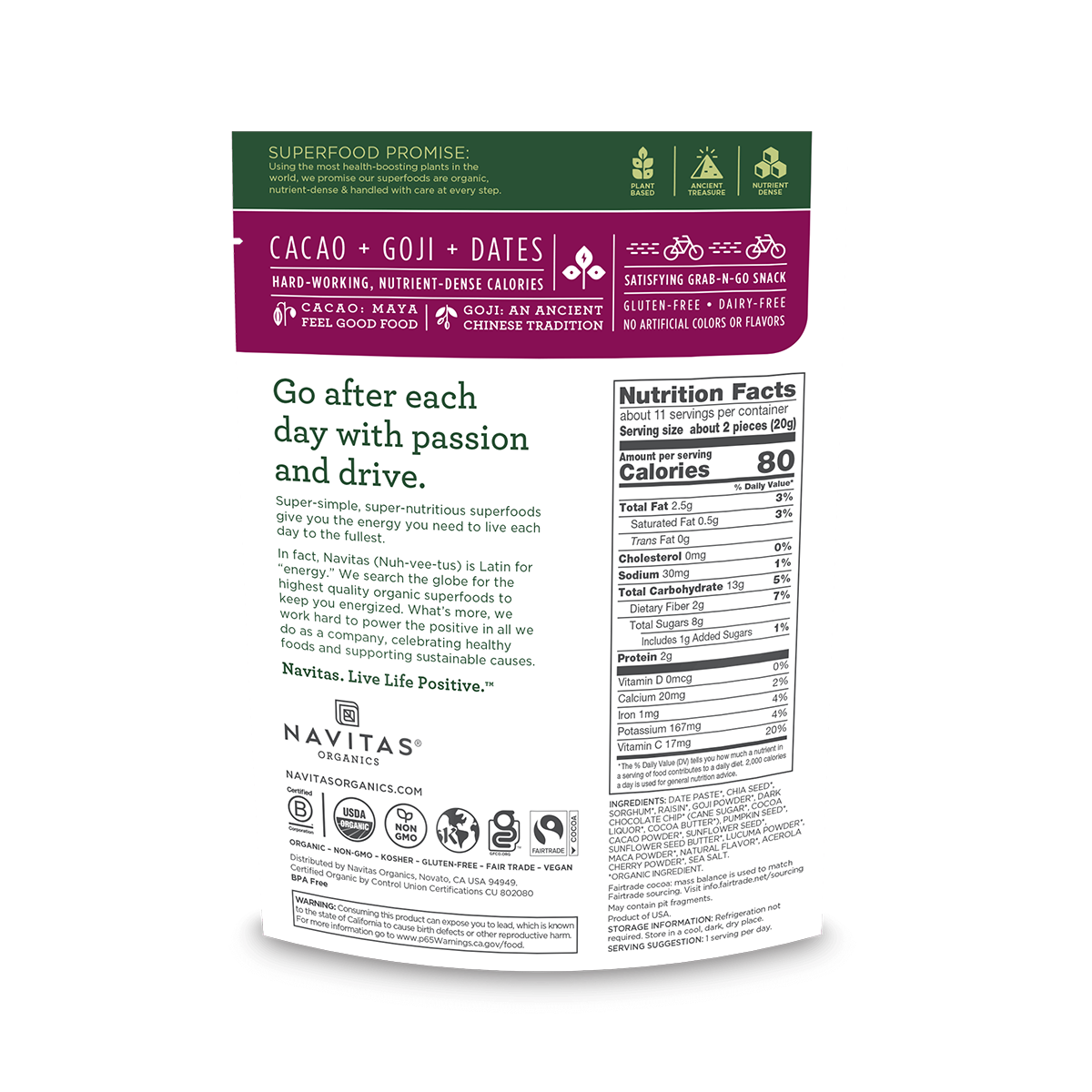Navitas Organics Cacao Goji Power Snacks 8oz