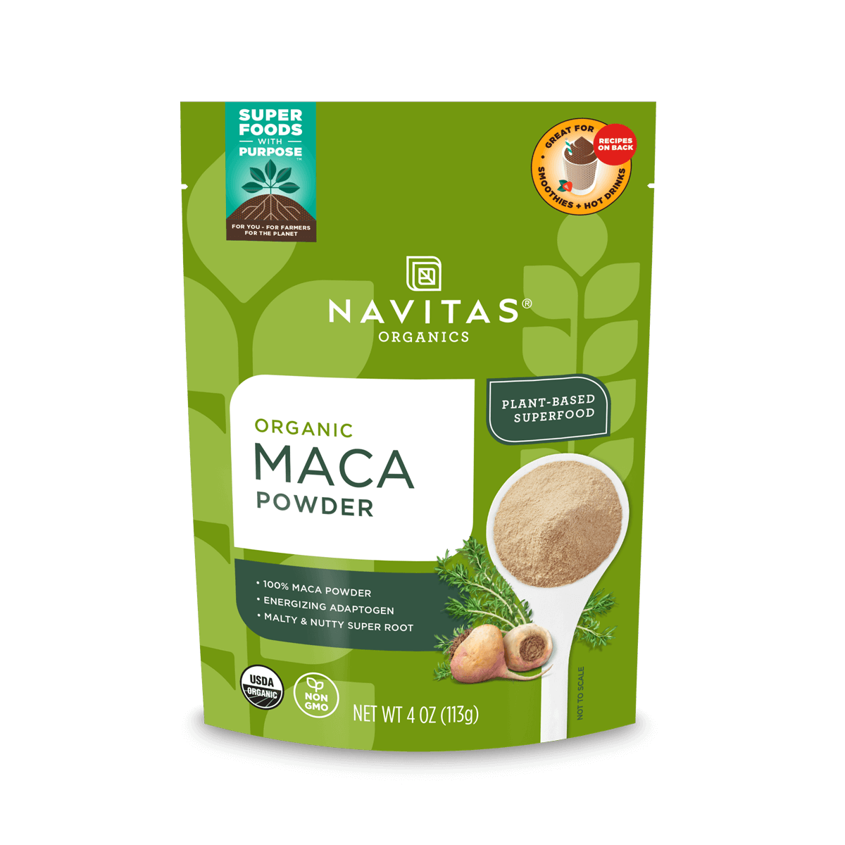 Navitas Organics Maca Powder 4 oz. front of package.