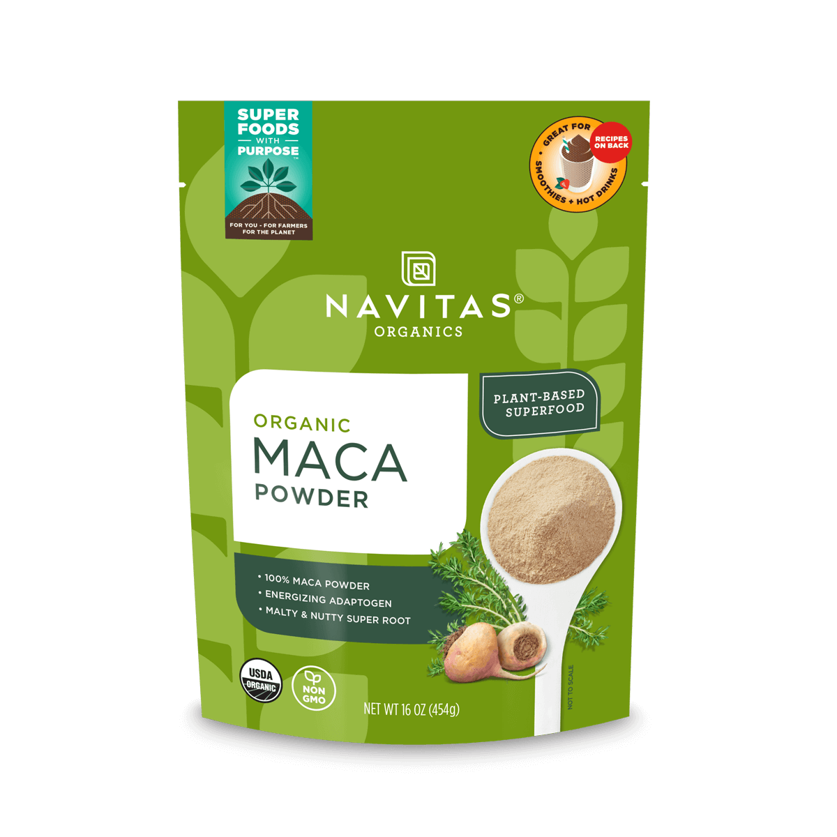 Navitas Organics Maca Powder 16 oz. front of package.