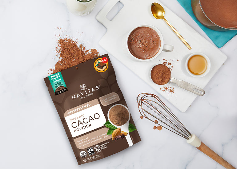 Hot chocolate made with Navitas Organics Cacao Powder