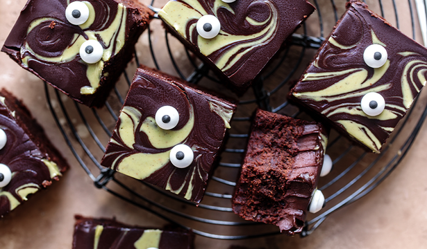 Spooky Chocolate Pistachio Brownies
