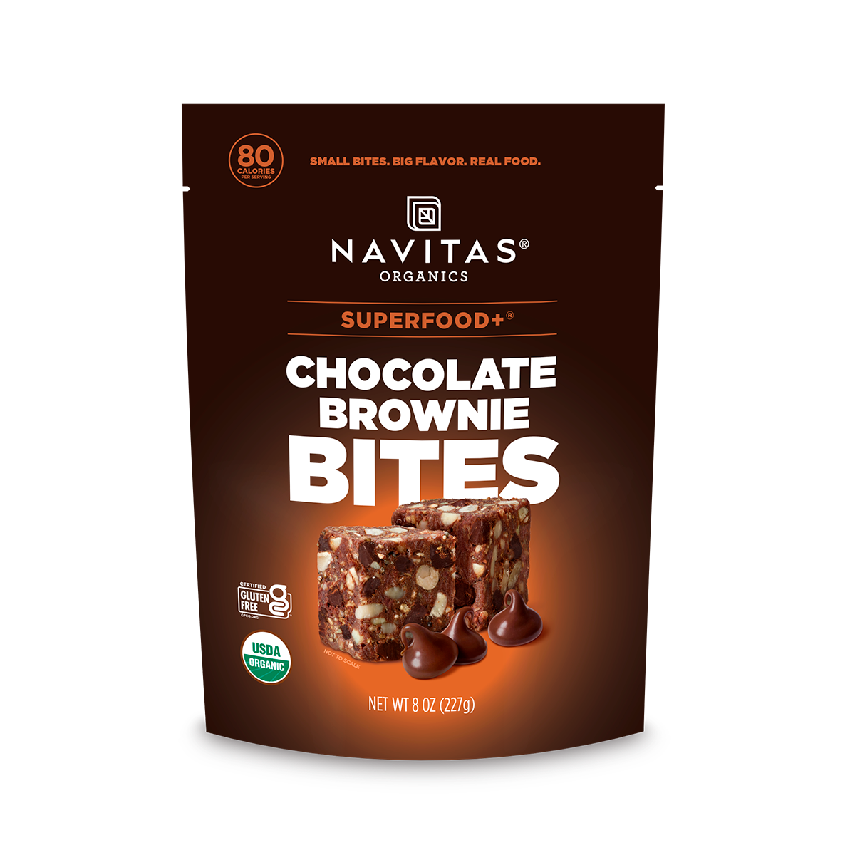 Navitas Organics Superfood+ Chocolate Brownie BITES packaging on a white background