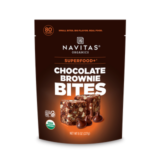 Navitas Organics Superfood+ Chocolate Brownie BITES packaging on a white background