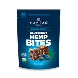 Navitas Organics Superfood+ Blueberry Hemp BITES packaging on a white background