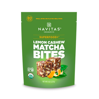 Navitas Organics Lemon Cashew Matcha Superfood+ Bites package on a white background