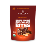 Navitas Organics Salted Peanut Chocolate Superfood+ Bites packaging on a white background