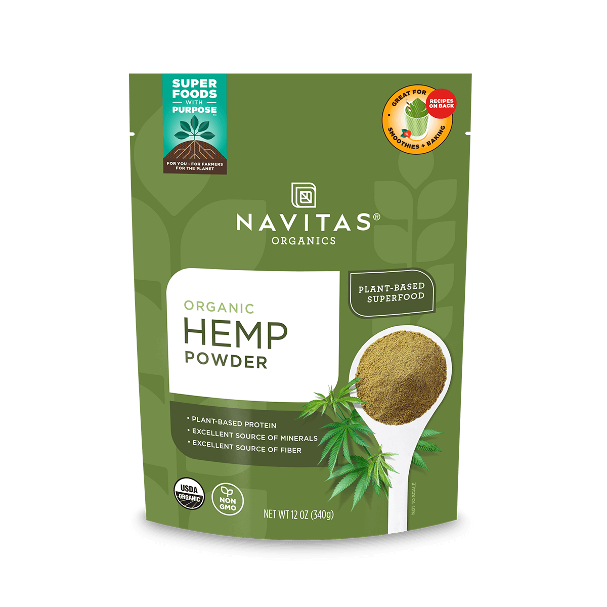 Navitas Organics Hemp Powder 12 oz. front of bag