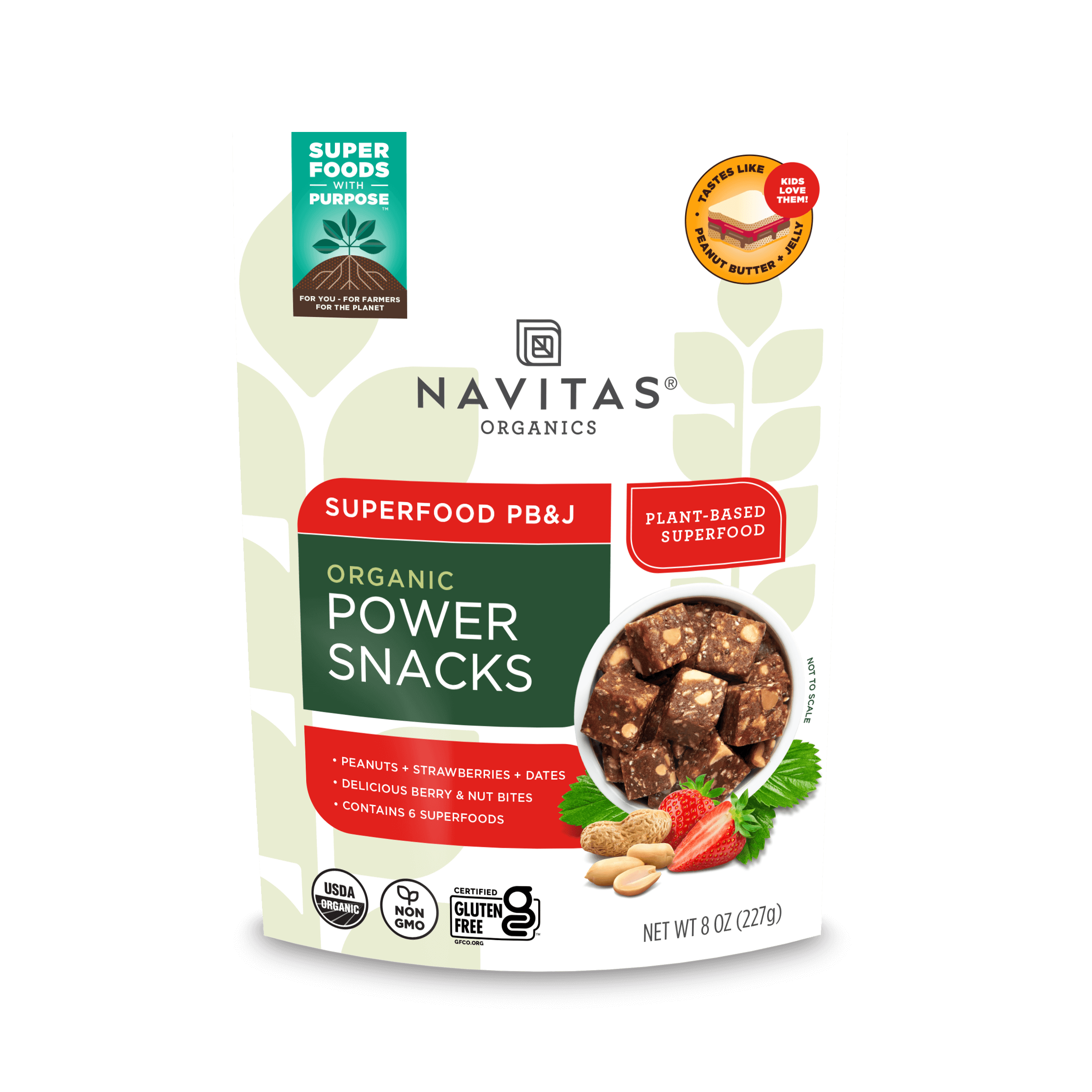 Navitas Organics Superfood PB&J power snacks packaging on a white background