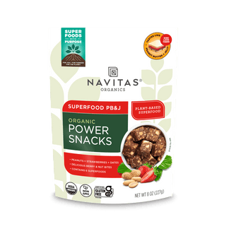 Navitas Organics 8oz Superfood PB&J Power Snacks front of bag.