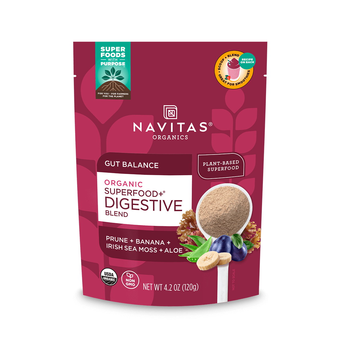 Navitas Organics Superfood Digestive Blend 4.2 oz package on a blank background