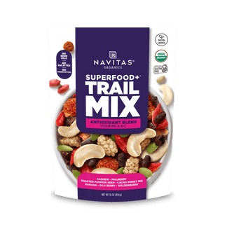 Navitas Organics Superfood+ Trail Mix Antioxidant Blend packaging on a white background