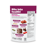 Navitas Organics Superfood+ Cacao Goji BITES packaging with nutritional information on a black background