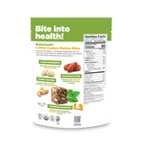 Navitas Organics Lemon Cashew Matcha Superfood+ Bites packaging with nutritional information on a light background