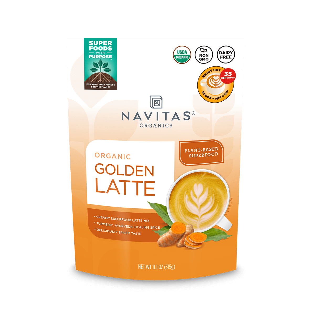 Navitas Organics 11.1 oz Golden Latte front of bag.