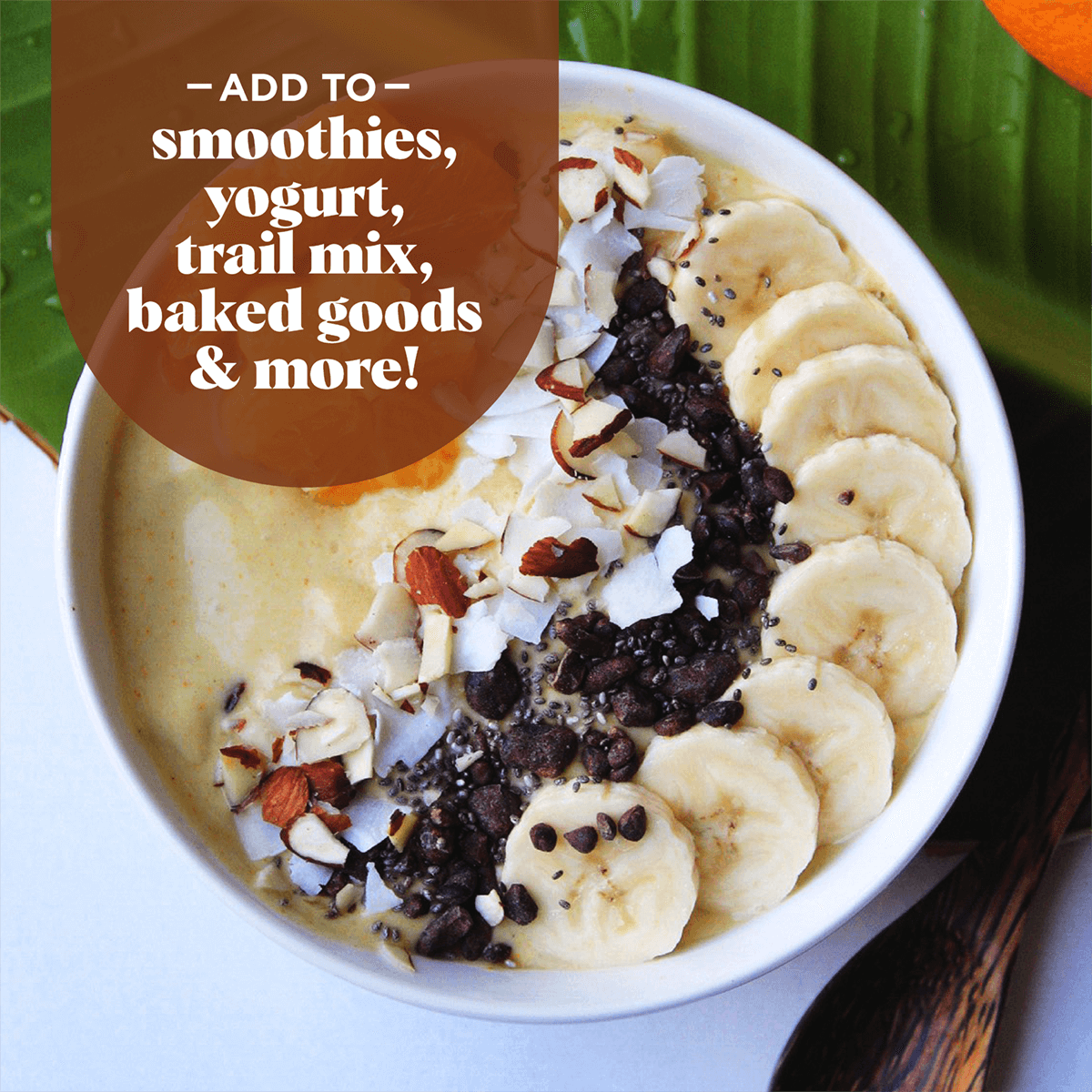 Navitas Organics Cacao Sweet Nibs are a great addition to smoothies, yogurt, trail mix, baked goods & more!