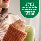 Mix with 8 oz. hot water or milk of choice and enjoy hot or iced!