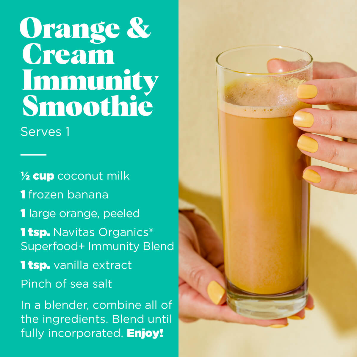 Orange & Cream Immunity Smoothie Recipe made with Navitas Organics Superfood+ Immunity Blend