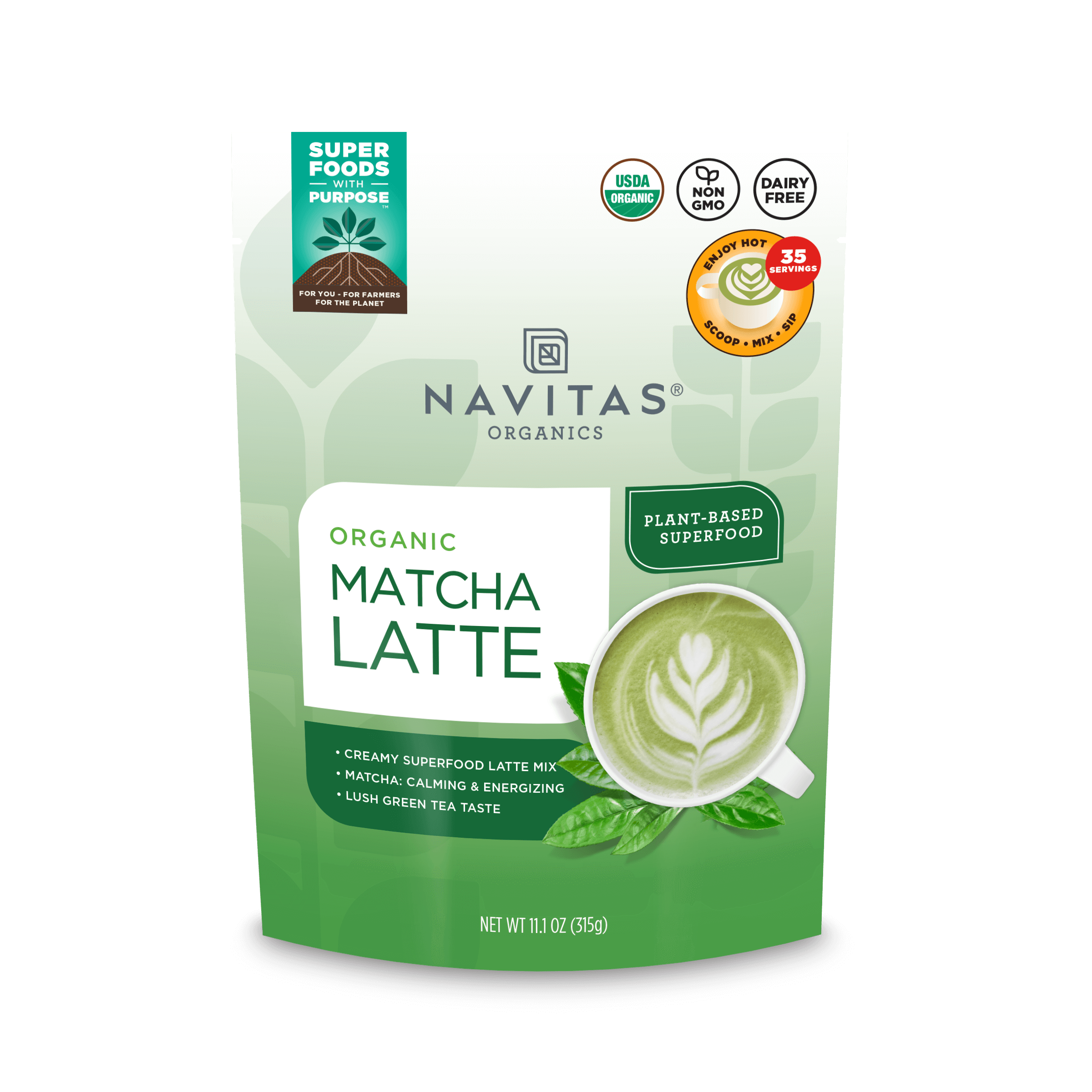 Navitas Organics 11.1 oz Matcha Latte Mix front of bag