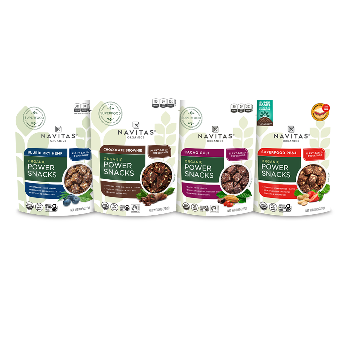 Navitas Organic Power Snacks packages on a white background