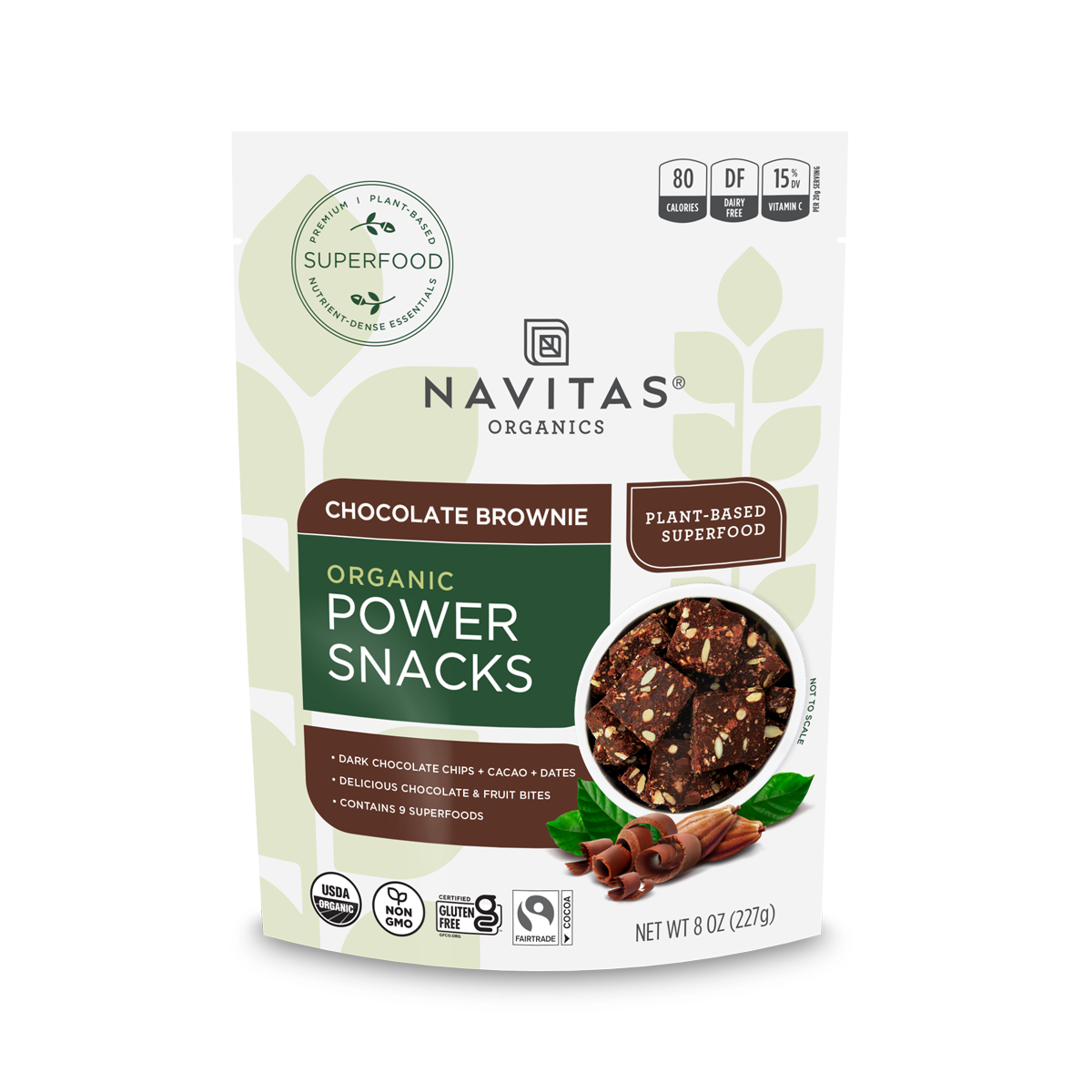 Navitas Organics Chocolate Brownie Power Snacks package on a white background