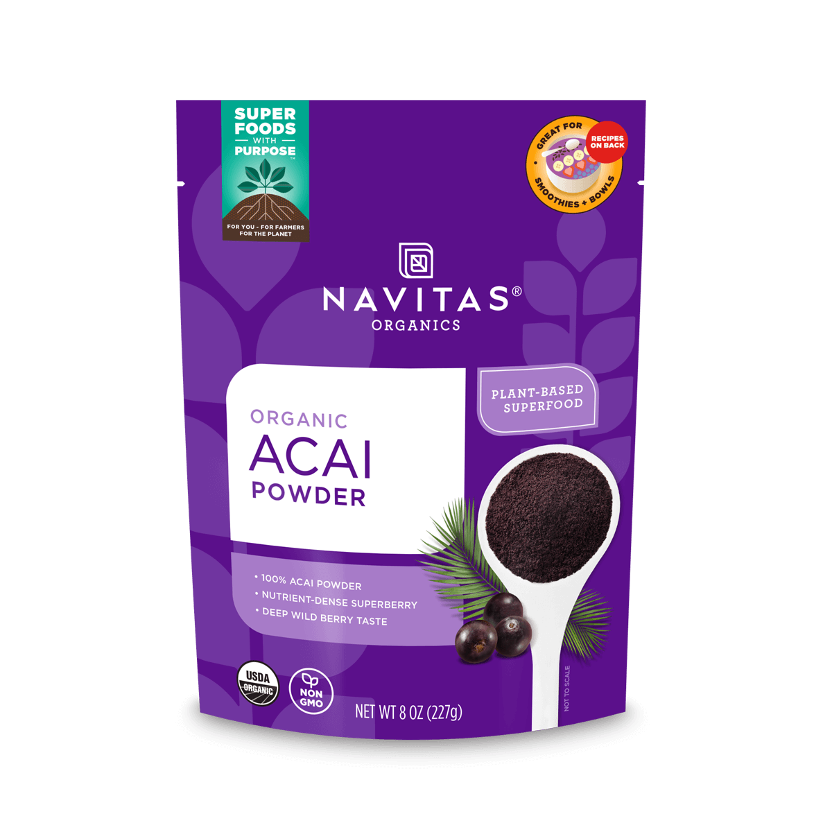 Navitas Organics Acai Powder 8 oz front of bag