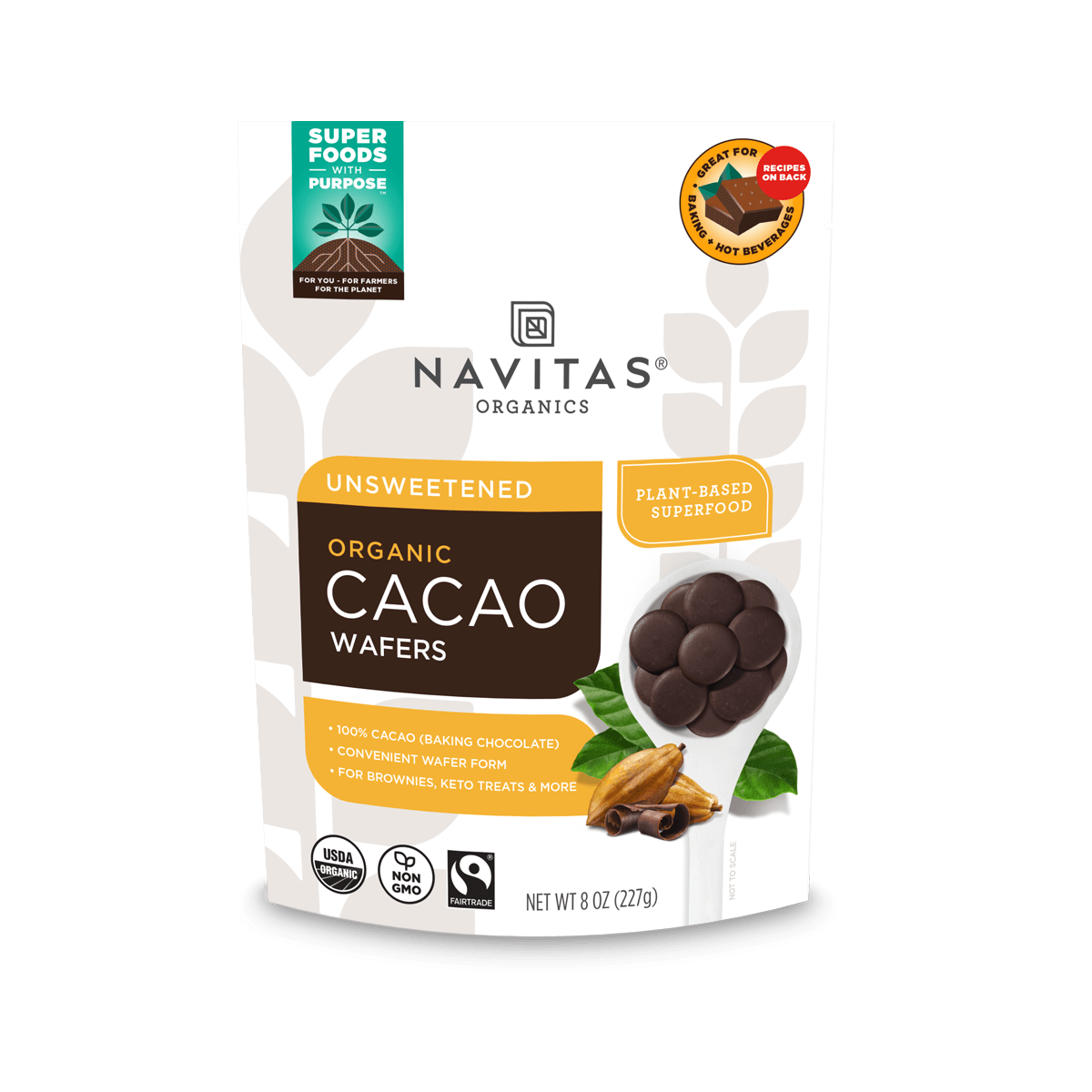 Navitas Organics Cacao Liquor Wafers 8oz front of pack