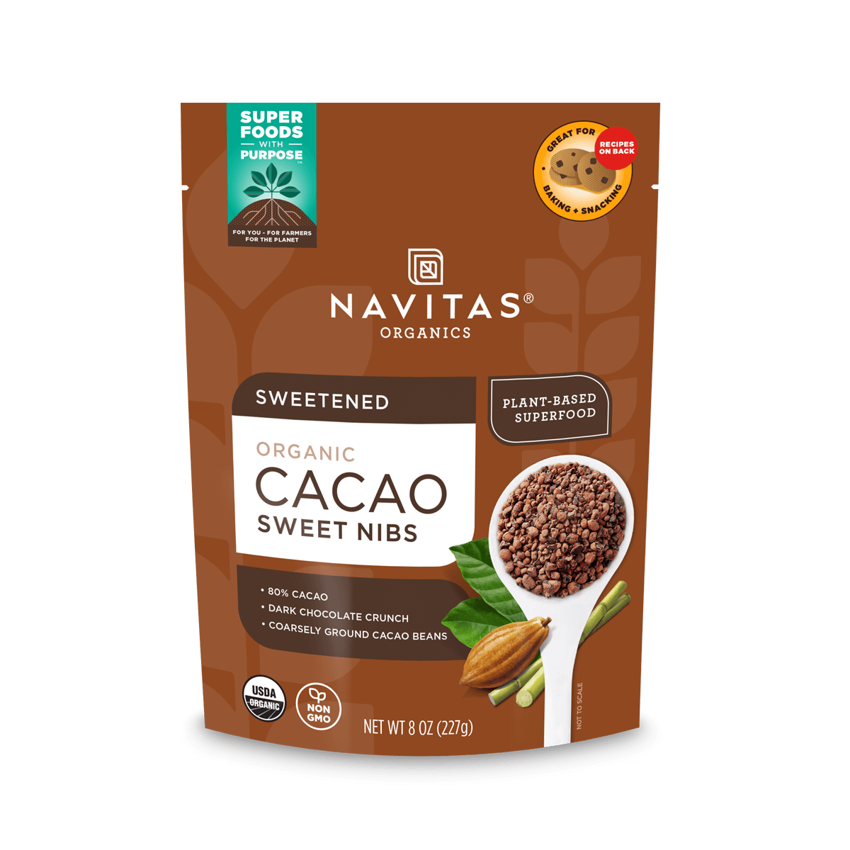 Navitas Organics Cacao Sweet Nibs 8 oz. front of bag