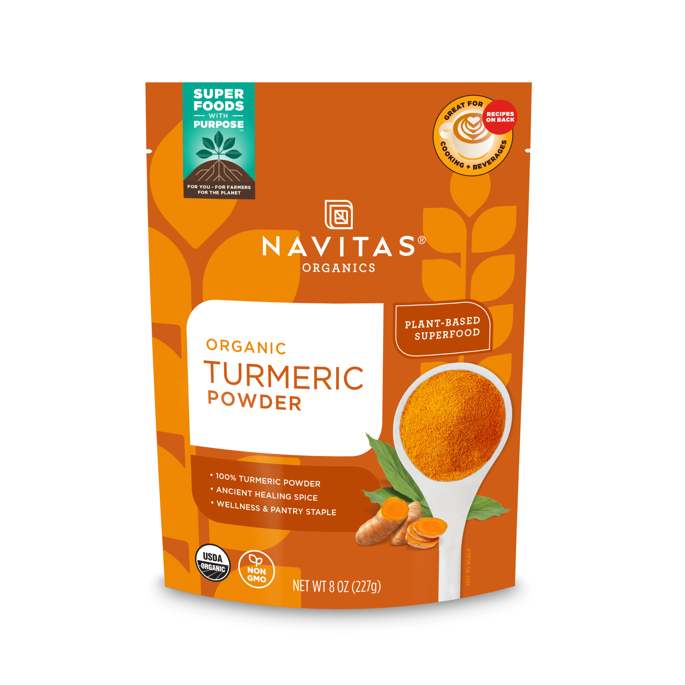 Navitas Organics Turmeric Powder 8 oz. front of bag.