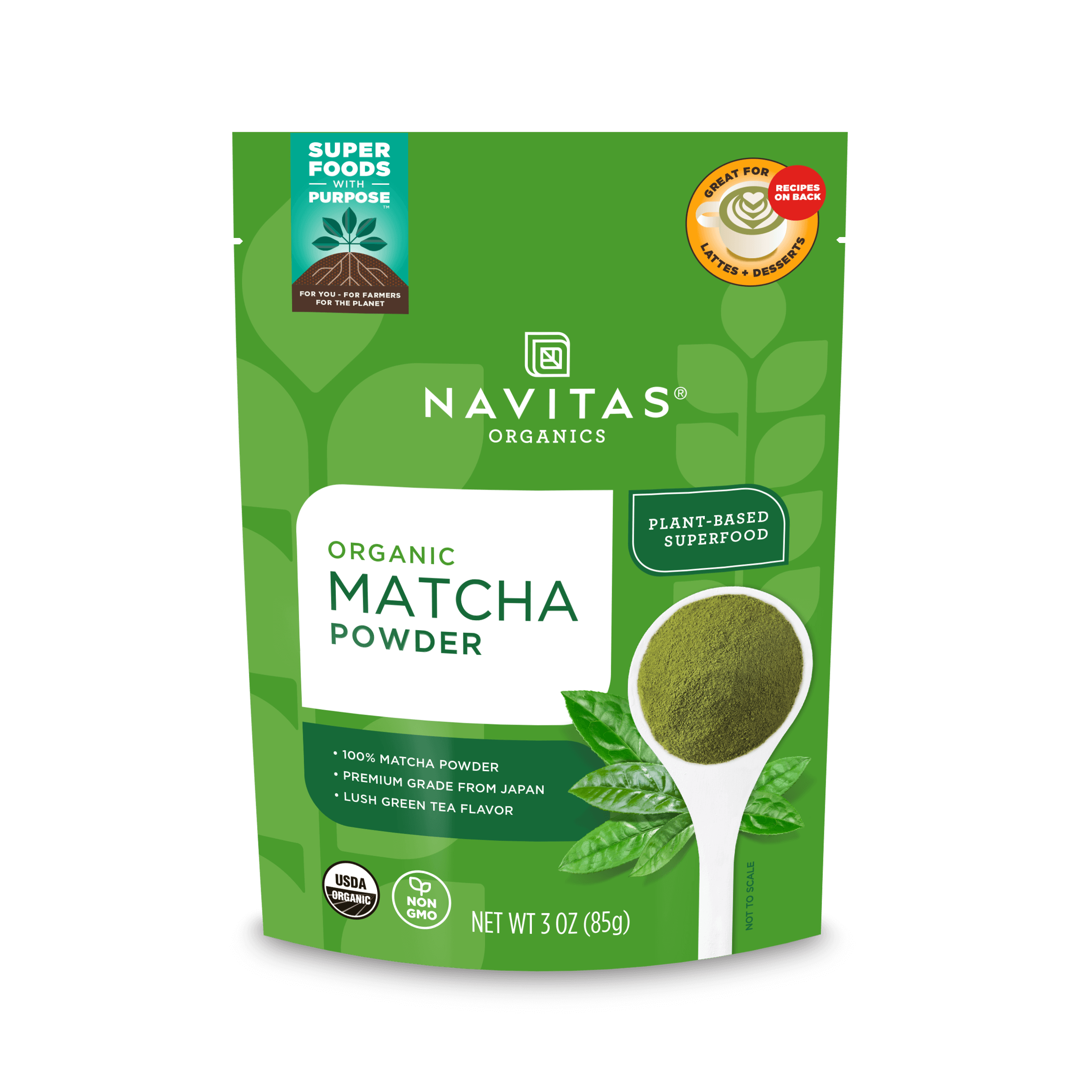 Navitas Organics Matcha Powder 3oz. front of pack.